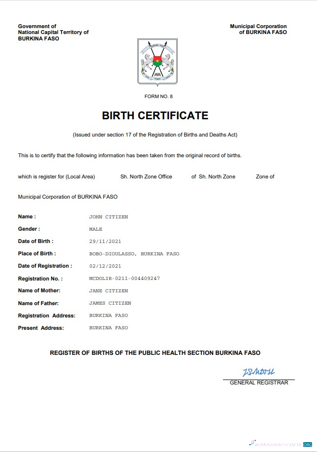 Download Burkina Faso birth certificate Word and PDF template Photoshop template